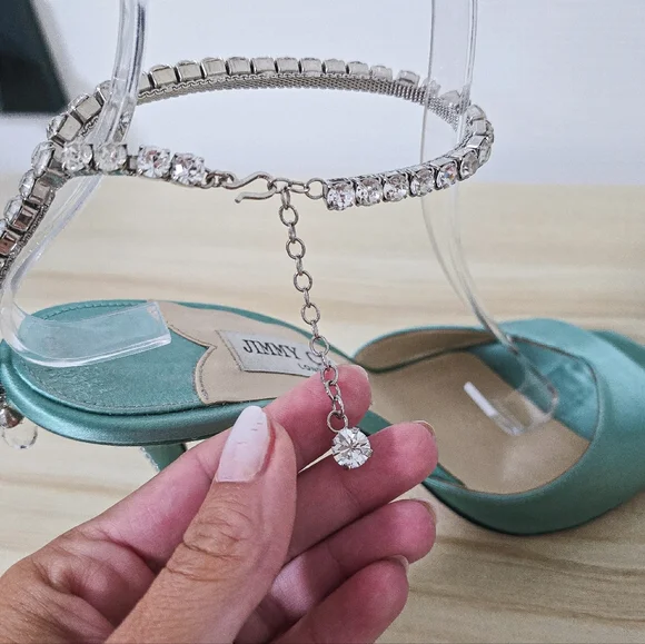 Jimmy Choo Saeda 100 Satin Crystal Embellished Sandals Size 39/9 - Picture 10 of 16